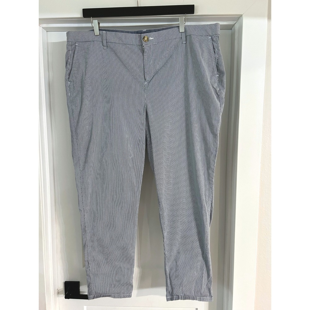 Tommy Hilfiger Womens Navy Seersucker Striped Chino Pants Stretch 22W Coastal‎